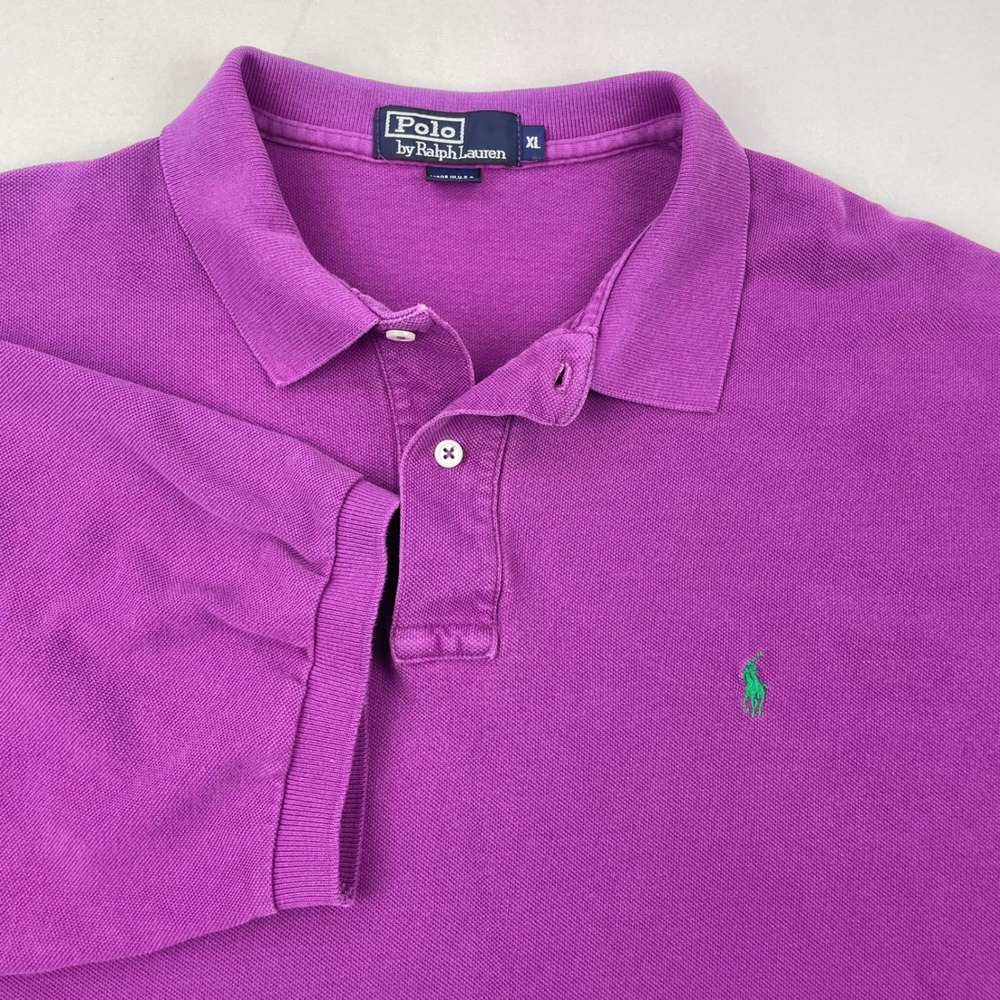 Vintage 90s Polo Ralph Lauren Mens XL Purple Pique Cotton Polo Shirt Made in USA